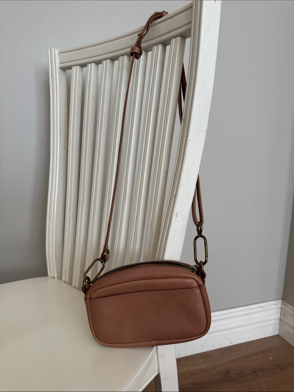 J. Crew Tan Leather Crossbody with Brass Hardware